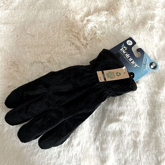 NWT Isotoner black recycled fabric gloves, CL - Picture 1 of 8
